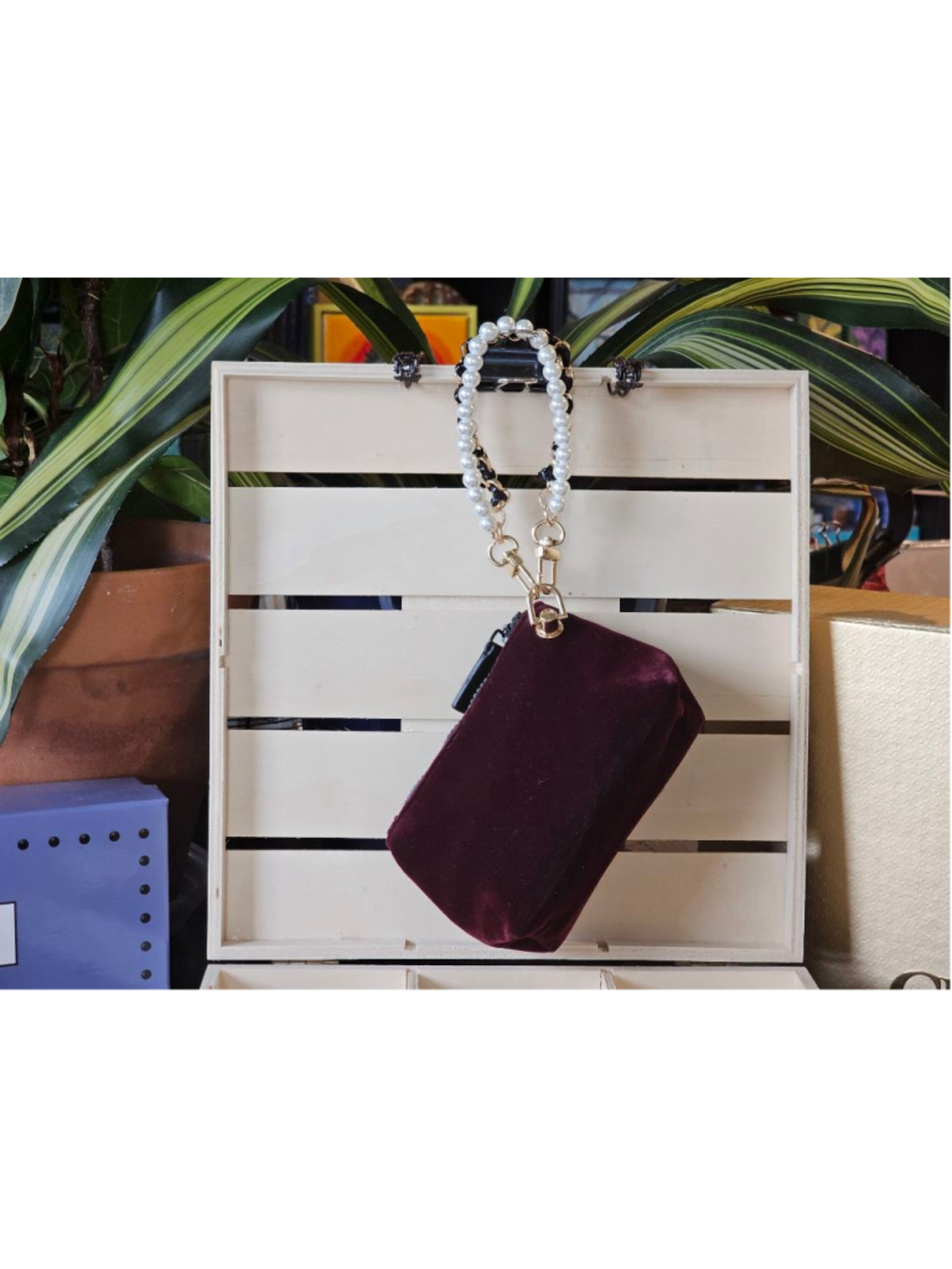 YSL Yves Saint Laurent Maroon Velvet Mini Clutch w/Wristlet Added